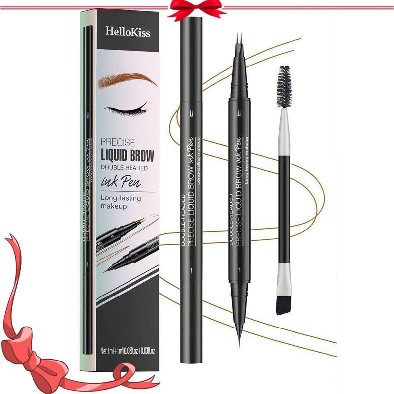 Double-tip Eyebrow Pencil & Brush Kit, 1 Box Neutral Color Liquid Eyebrow Pen & Brow Styling Brush, Eye Brow Makeup Tool, Makeup Accessories, Christmas Gift