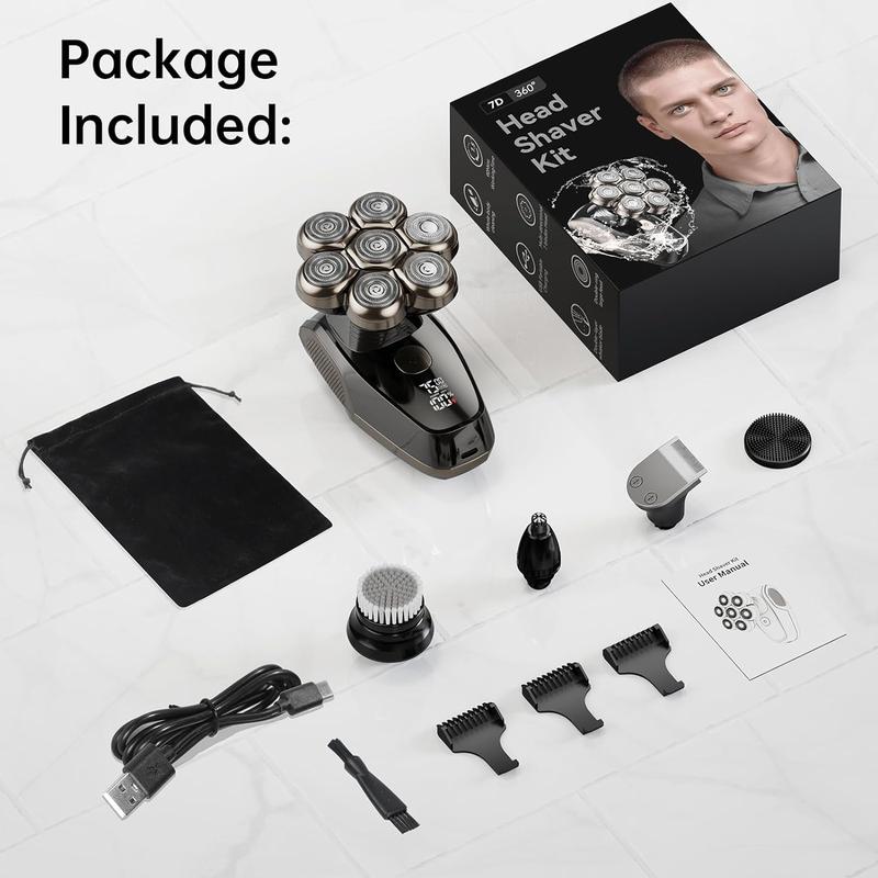 Bazivve 5-IN-1 Electric Shaver Kit with 7D Magnetic Head, LED Light, Type-C Quick Charge, and IPX7 Waterproof for Men's Grooming Needs