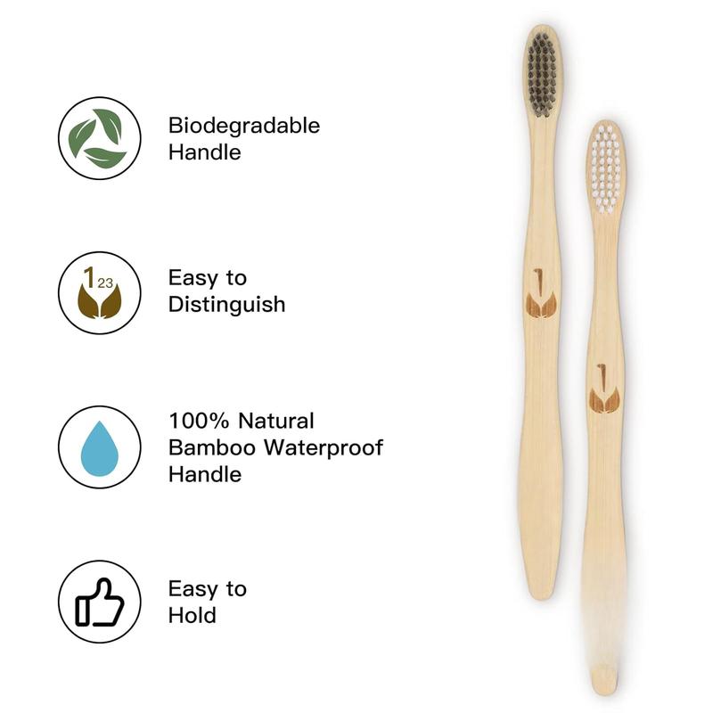 Biodegradable Eco-Friendly Natural Bamboo Charcoal Toothbrushes, FSC Certified and PETA Approved - 12 Count