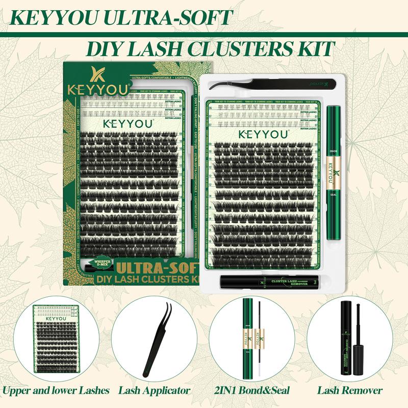 BlackFriday KEYYOU DIY Ultra Soft Lash Clusters Kit Long-Lasting Eyelashes Extensions Kit with Bottom Lashes D Curl Easy To Apply At Home Cosmetic