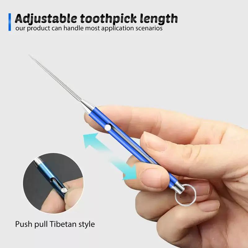 Stainless Steel Retractable Toothpick Toothpick Keychain Fashionable and Exquisite Keychain Suitable for Fruit Eating, Teeth Picking, and Various Occasions