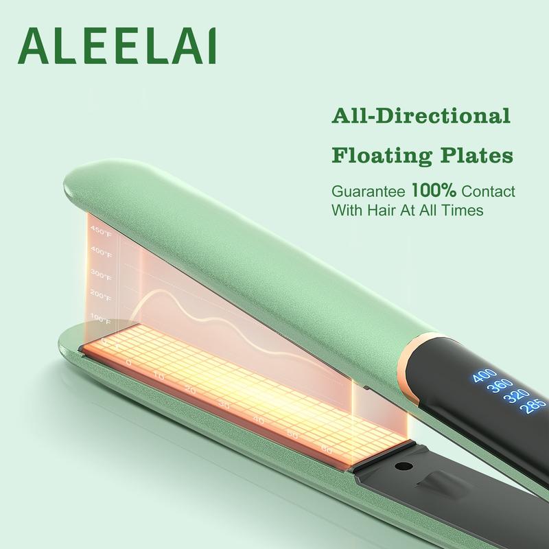 ALEELAI Hair Straightener, Salon Comfort Double Ceramic Flat Iron, 3D Foating Plates, flexible swivel, Auto Shut-off, Straightener and Curler, Dual Voltage straightener  clip good 2 in 1