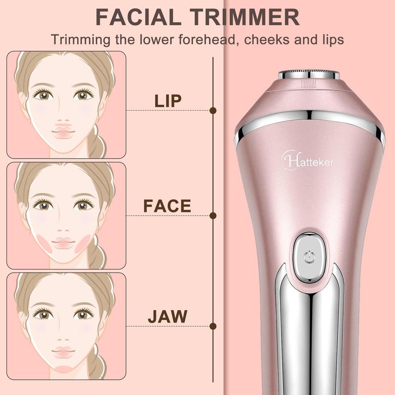 Hatteker 3 in 1 Women's Electric Shaver, Electric Hair Shaver for Arms Legs Body Hair Trimming, USB Charging Gentle Hair Trimmer with Replacement Heads, Gift for Girfriend, Fall Gift, Winter Gift, Christmas Gift