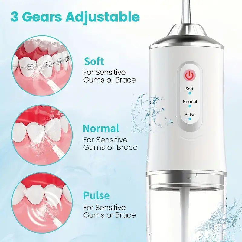 Rechargeable Water Flosser, 1 Box Portable Oral Irrigator with 4 Counts Nozzles, Waterproof Teeth Cleaner, Electric Teeth Cleaner, Dental Oral Irrigator for Home & Travel, Christmas Gift