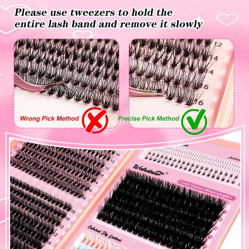 Curl Wispy Individual False Eyelash with Eyelash Extension Glue & Remover & Tweezers & Brushes Kit, 1 Set Natural Self Grafting DIY Segmented Eyelash, Christmas Gift