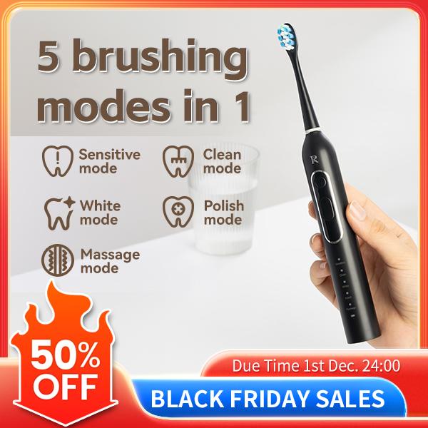 Electric toothbrush + 1 host & 8 3D brush heads + 5 brushing modes+ control vibration frequency  + 39000 times min + travel box + IPX7 waterproof + long battery life