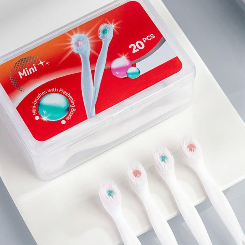 Mint Flavored Beaded Toothbrush (20pcs Box), Portable Soft Bristles Toothbrushes, Oral Care Tool for Adults & Teens